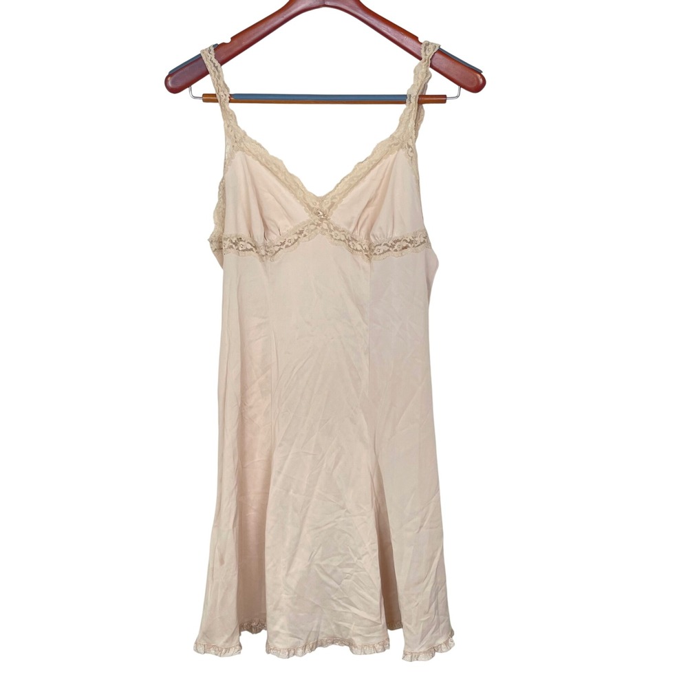 Vtg Olga Lace Trim Full Slip Dress Sz M Babydoll Coquette Indie Sleeze Fairy